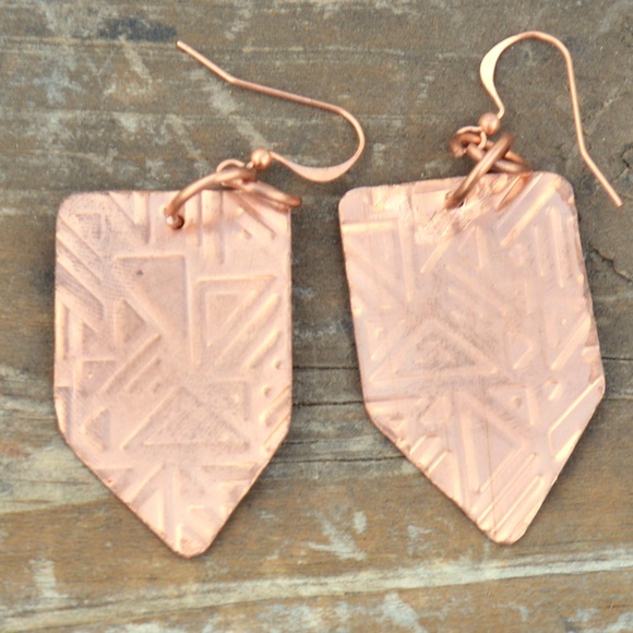 Geometric Bohemian Arrow Primitive Earrings Copper - Picture 3 of 4
